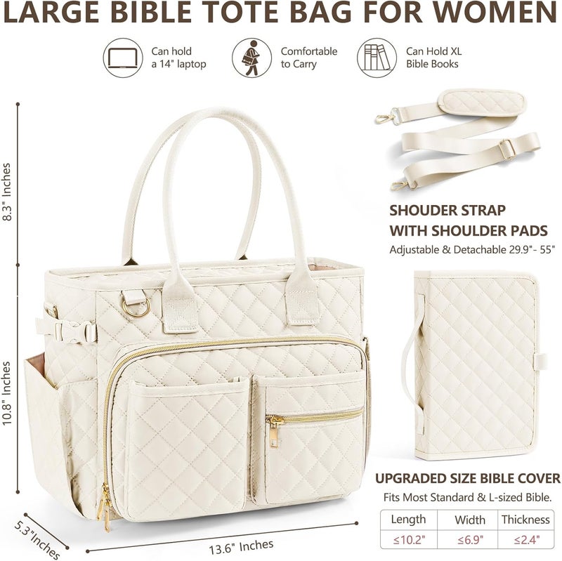 FLOE Large Bible Bag with Bible Cover Case for Women, Quilted Church Tote Bag Book Carrying Case w/Shoulder Strap,Bible Study Supplies Journaling Kit Accessories Valentines Day Christian Gift for Women Her - Image 2